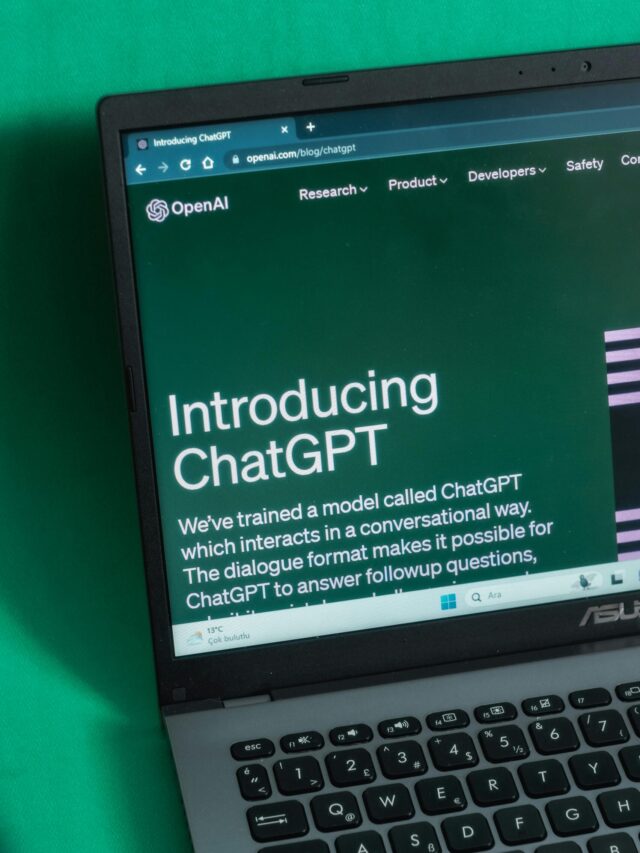 Laptop screen displaying the introductory page of ChatGPT on OpenAI's website.